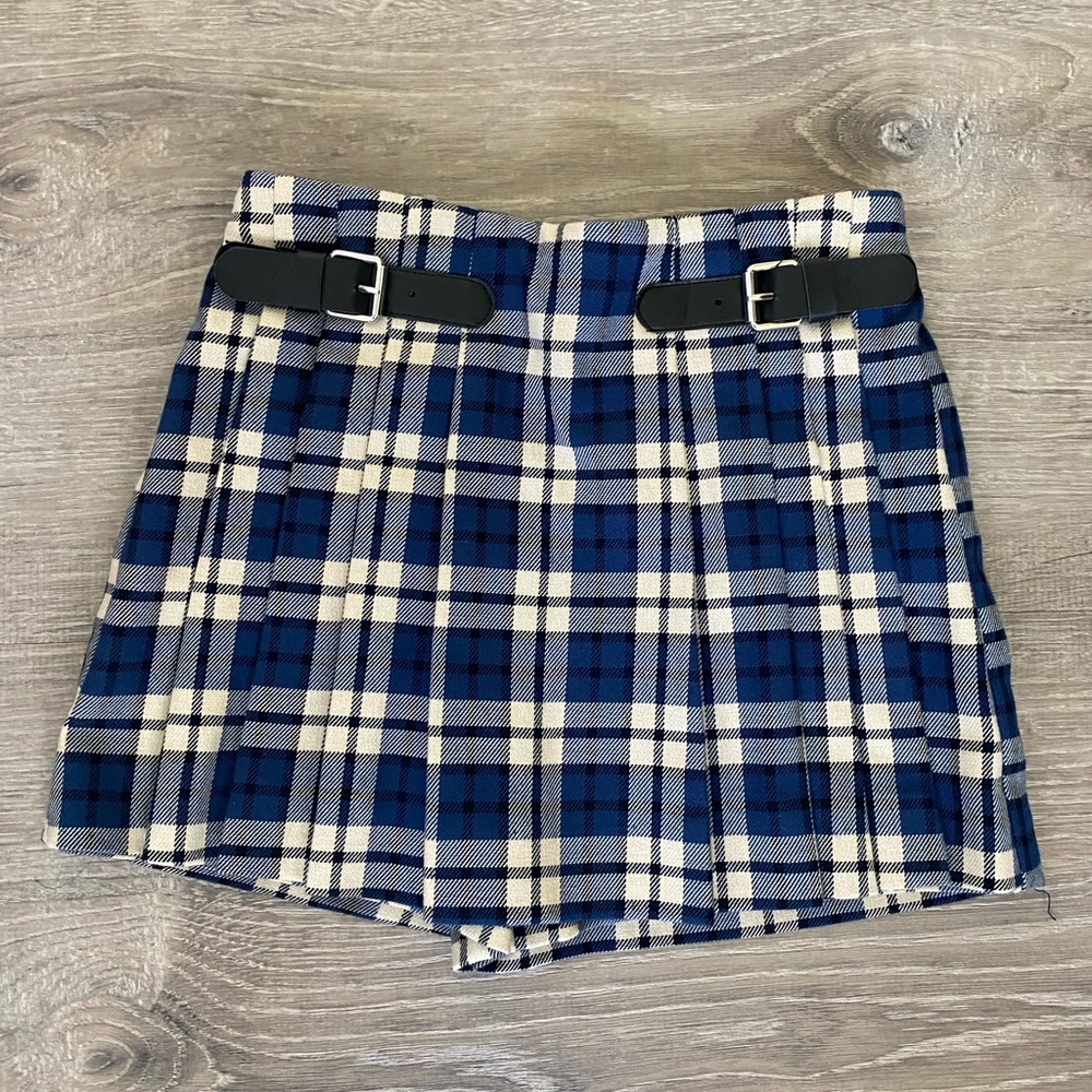 Zara Blue Plaid Pleated Skort